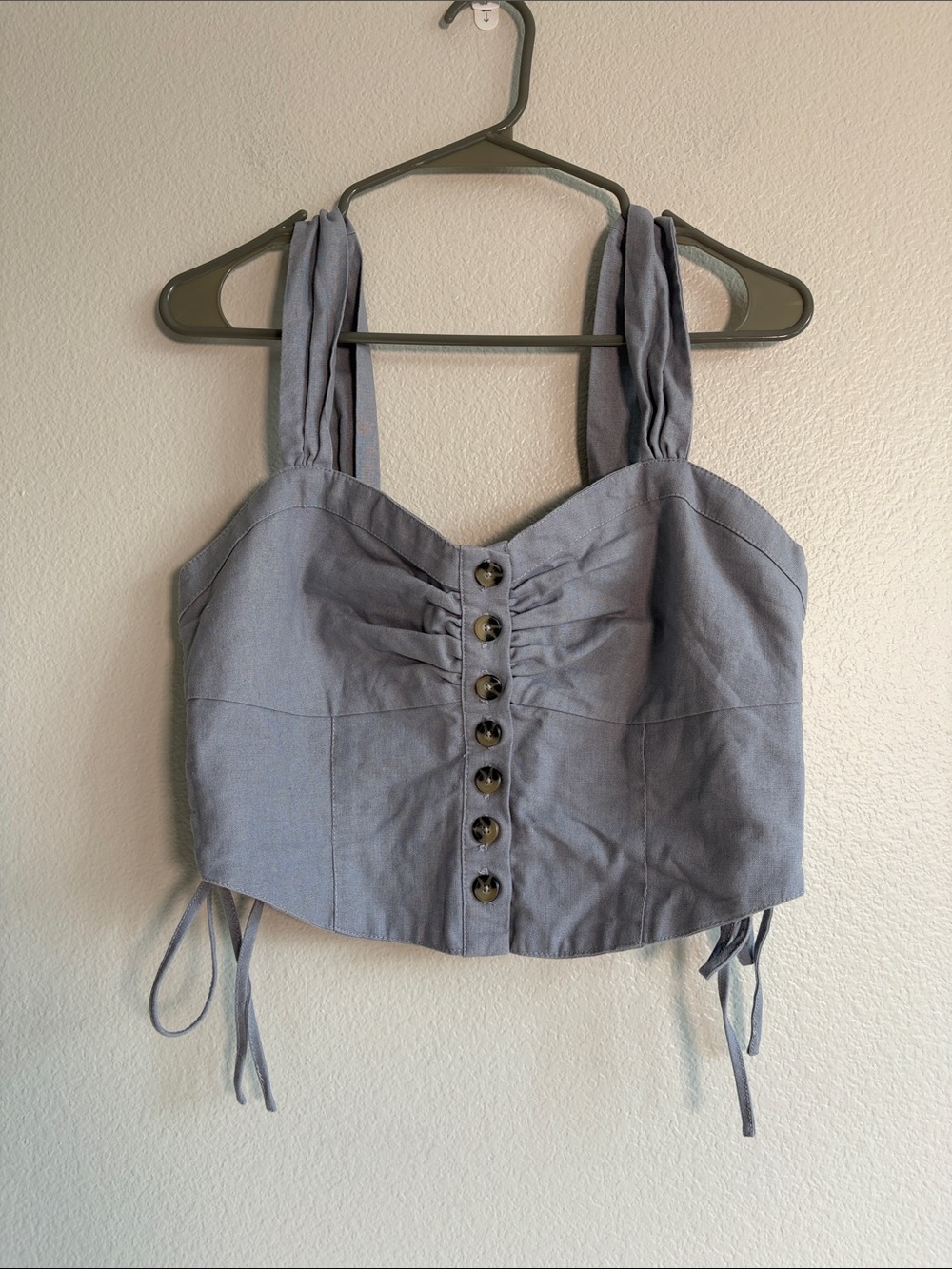 Free People Button Front Lace Up Tank in Gray - M